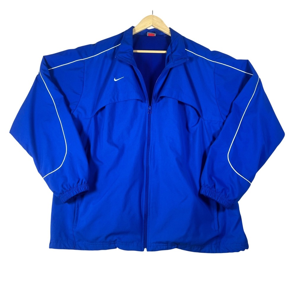 VTG Nike Team Mens XL Royal Blue‎ Full Zip Mesh Lined Track Jacket White Piping